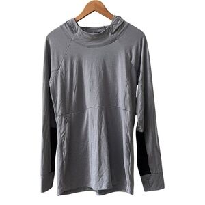 ASICS full over fitted athletic hoodie, thumb holes, grayish blue, size L